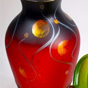 SIGNED Vlasta Vobornikova Czech artist vase 14.5” tall red moons Celestial